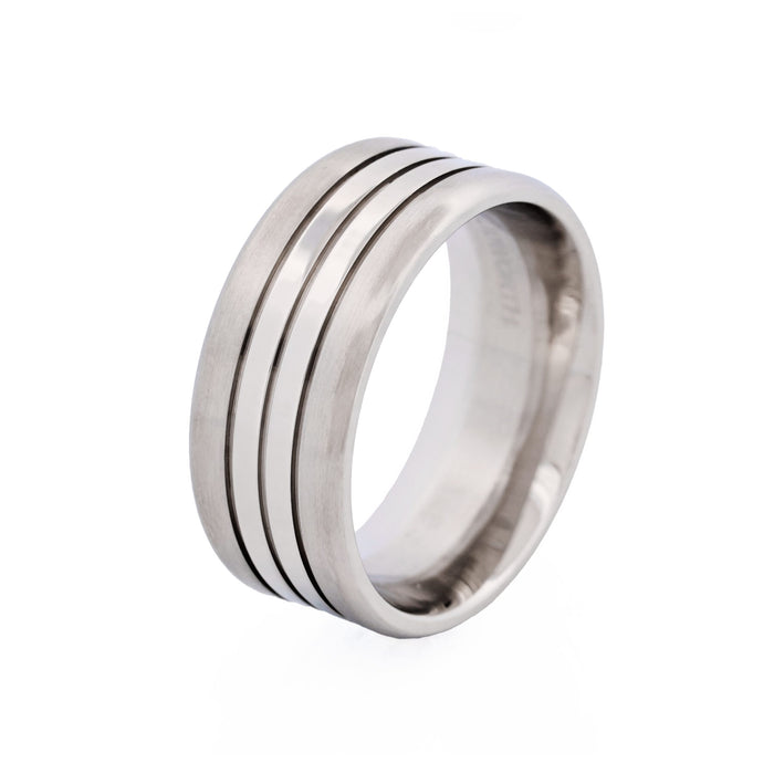 Brushed Stainless Steel Ring with Double Polished Centre Bands