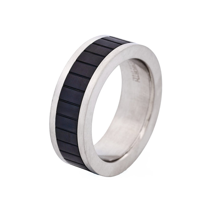 Brushed Stainless Steel Ring with Ion Plated Matt Black Band
