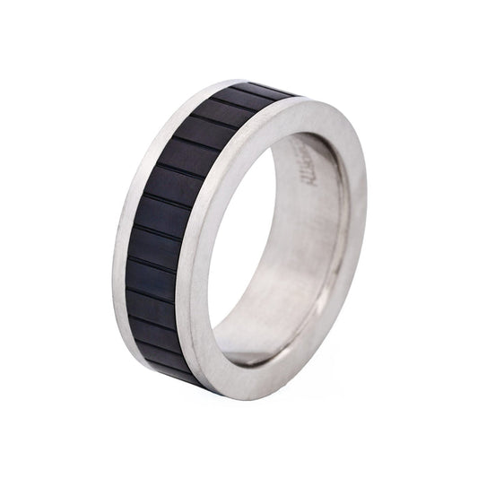 Brushed Stainless Steel Ring with Ion Plated Matt Black Band