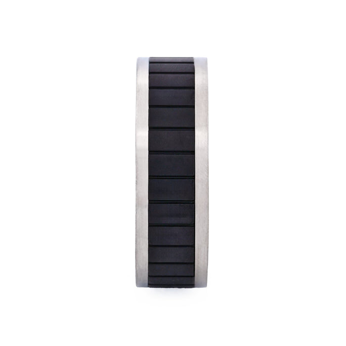 Brushed Stainless Steel Ring with Ion Plated Matt Black Band