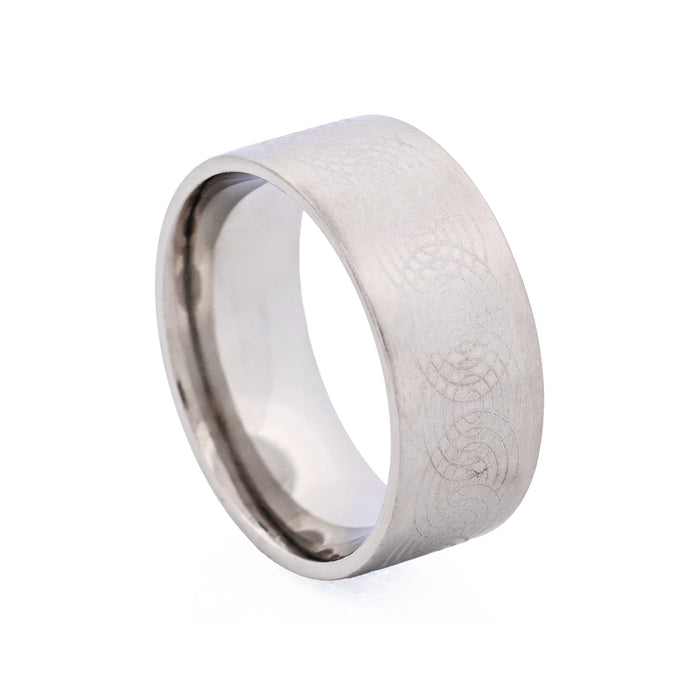 Brushed Stainless Steel Ring with Lasered Patten