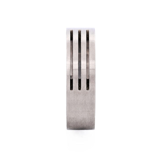 Brushed Stainless Steel Ring with Three Cutout lines