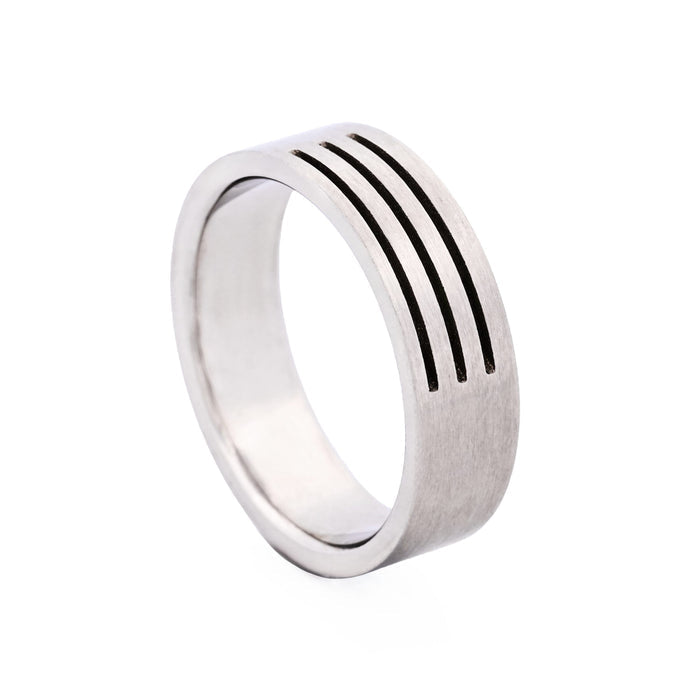 Brushed Stainless Steel Ring with Three Cutout lines