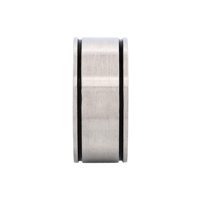 Brushed Stainless Steel Ring with Two Black Enamel lines