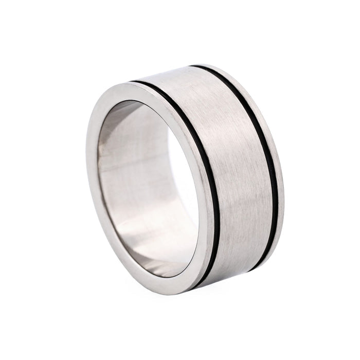 Brushed Stainless Steel Ring with Two Black Enamel lines