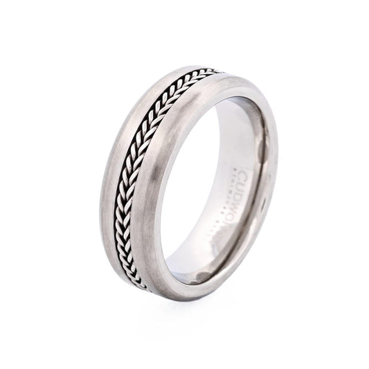 Brushed Stainless Steel with Mesh Centre Band Ring