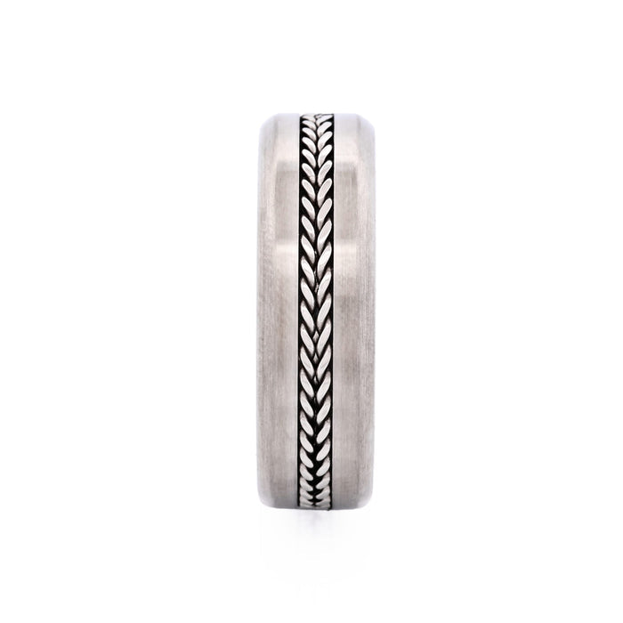 Brushed Stainless Steel with Mesh Centre Band Ring