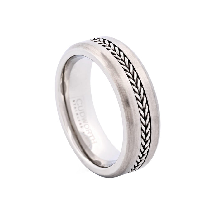 Brushed Stainless Steel with Mesh Centre Band Ring
