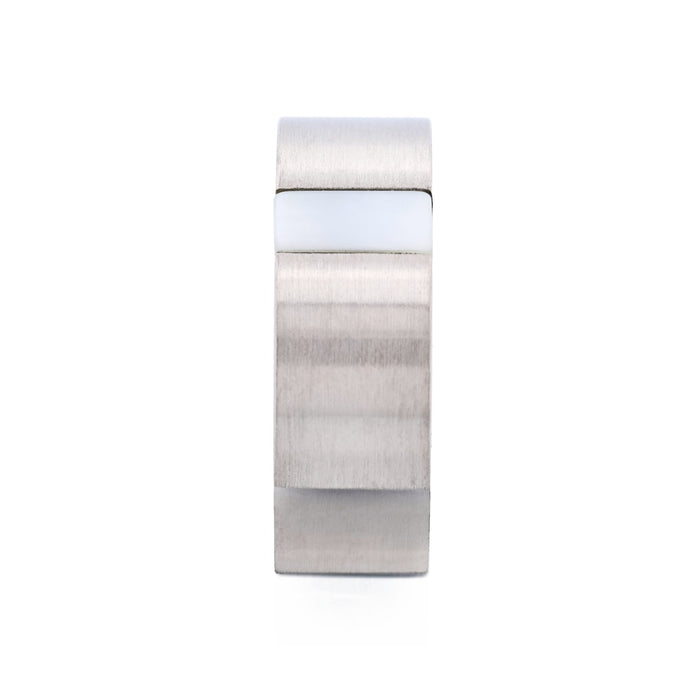Brushed Stainless Steel with Mother of Pearl Ring