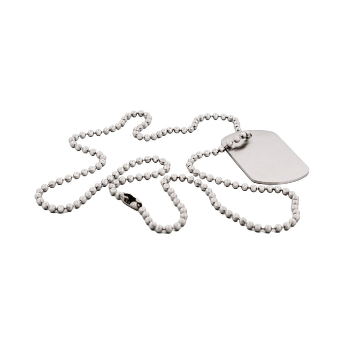 Brushed Steel Single Dog Tag Pendant with Stainless Steel 55cm Ball Chain