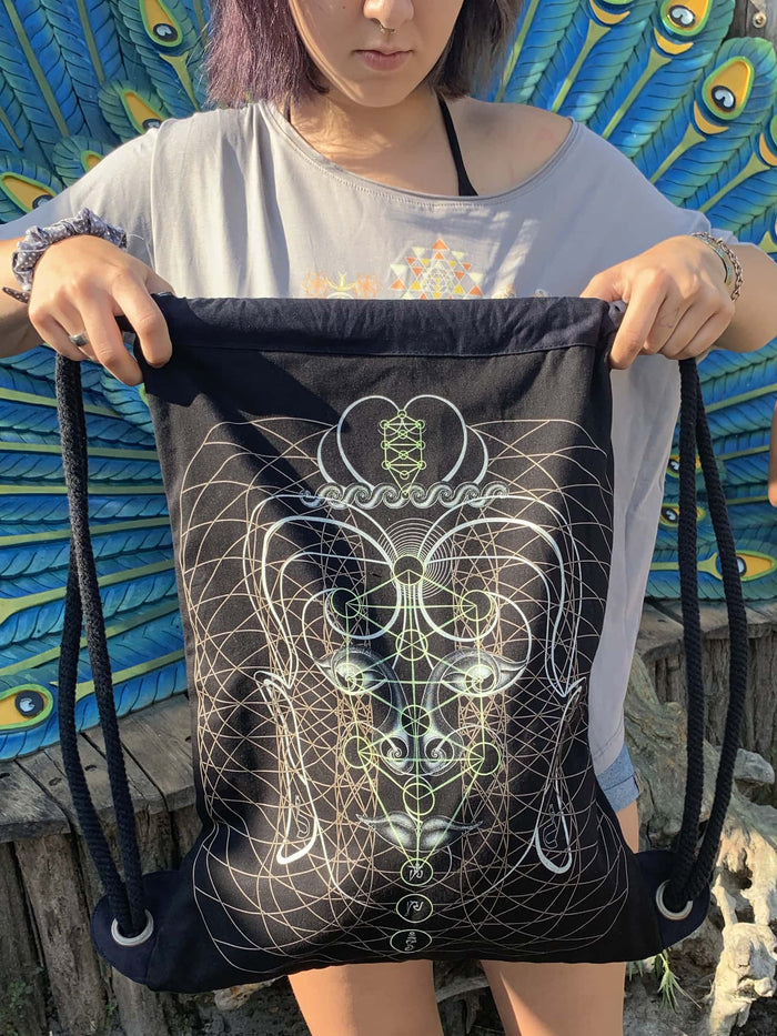 Buddha Vibes Hung Drawstring Bag Drawstring Bag - Front View by Symbolika