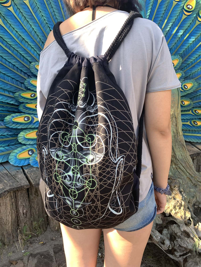 Buddha Vibes Hung Drawstring Bag Drawstring Bag - Detail Close-Up by Symbolika