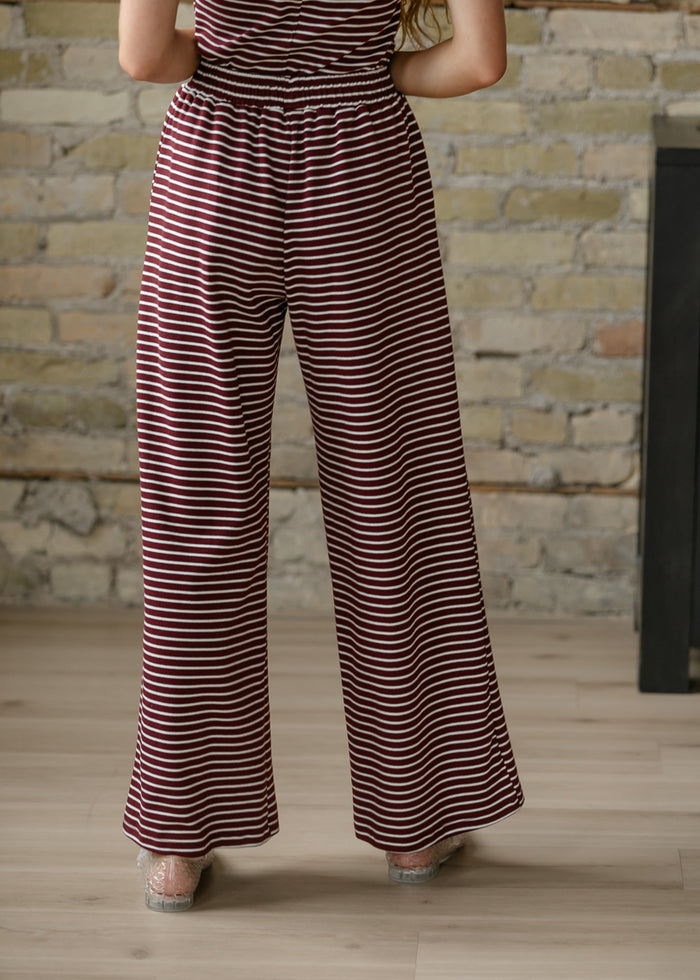 Burgundy Strip Button Detail Pants FF Pants