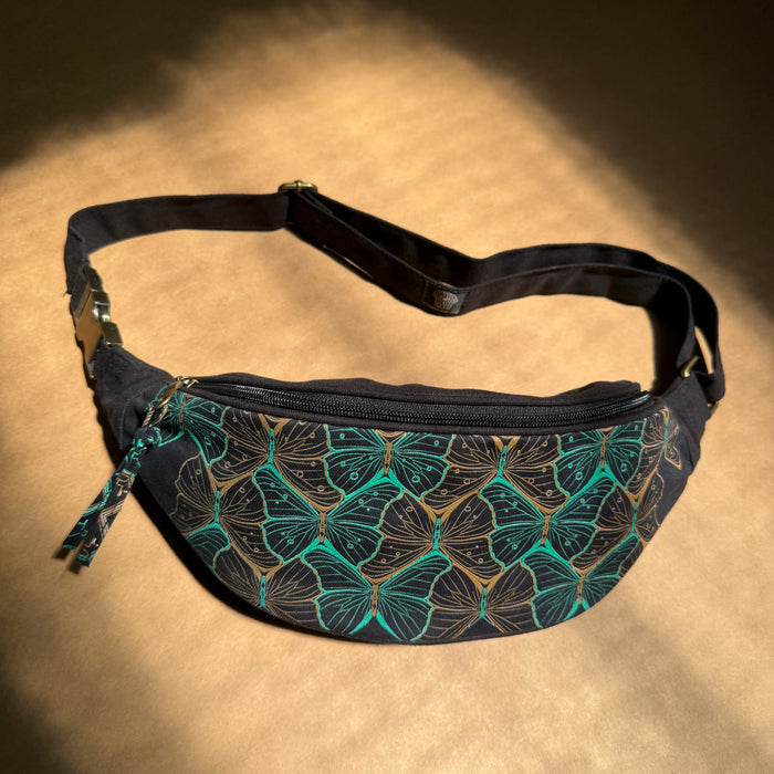 Butterfly Morph Canvas Fanny Pack — Metamorphosis Art Fanny Pack - Front View by Symbolika