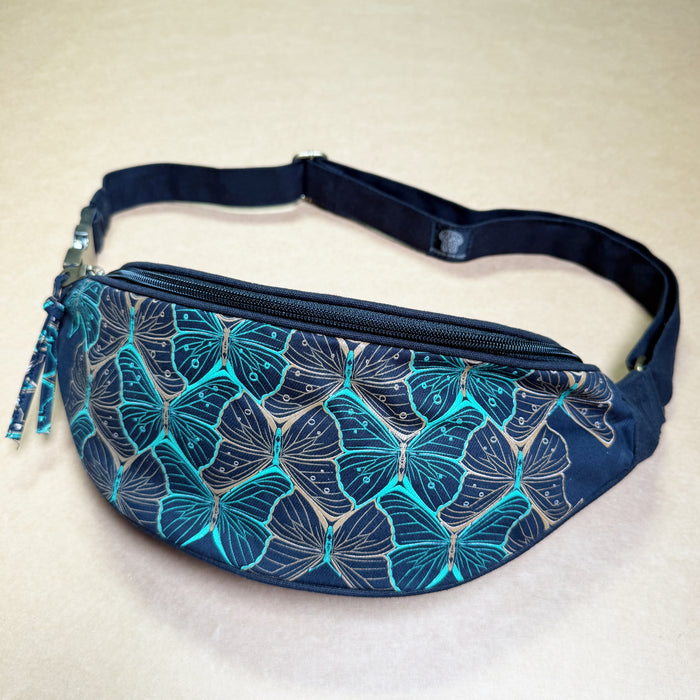Butterfly Morph Canvas Fanny Pack — Metamorphosis Art Psychedelic Art Print on Black T-Shirt by Symbolika