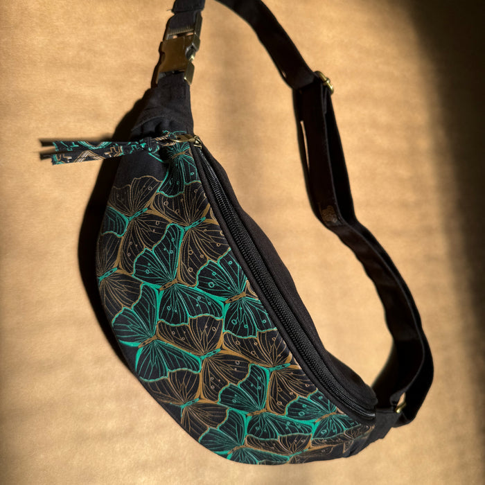 Butterfly Morph Canvas Fanny Pack — Metamorphosis Art - Sacred Geometry Design Detail by Symbolika