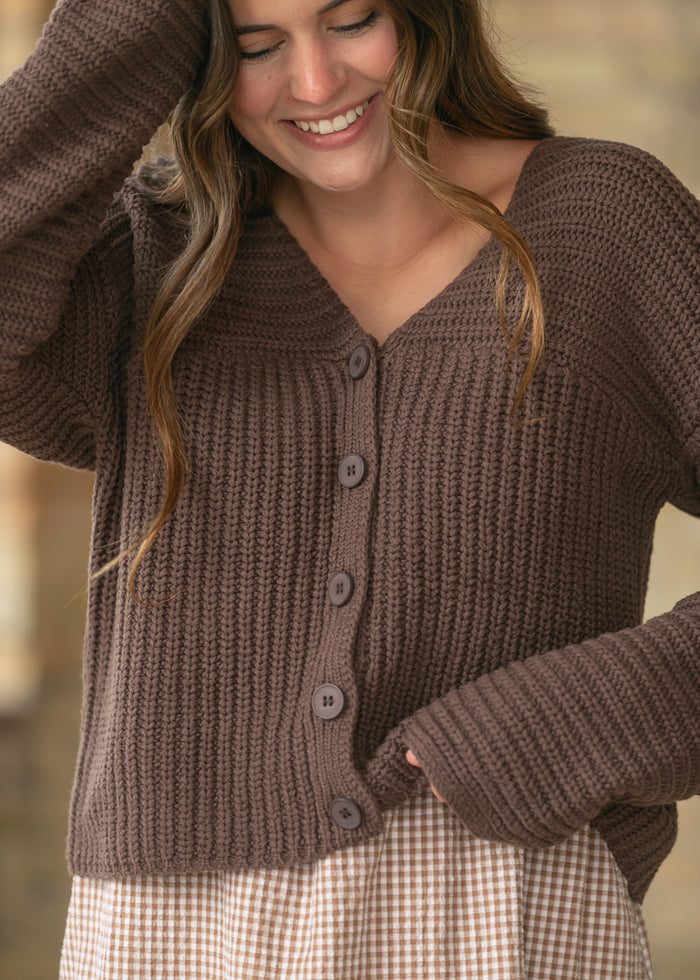 Button Front Espresso Sweater Cardigan FF Layering Essentials