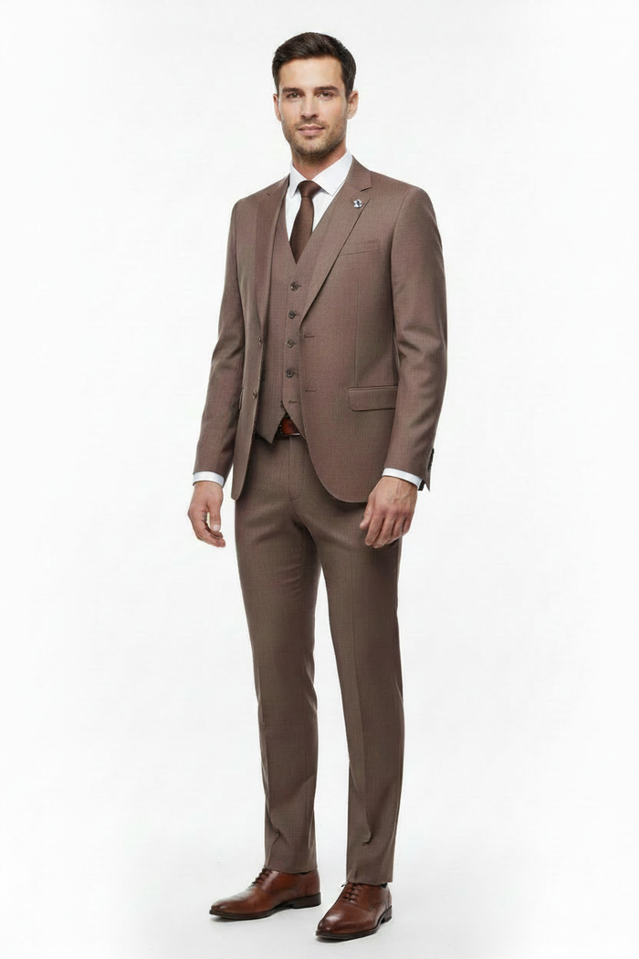 C8 Latte Brown Abram Three-Piece — With White Shirt Cuffs