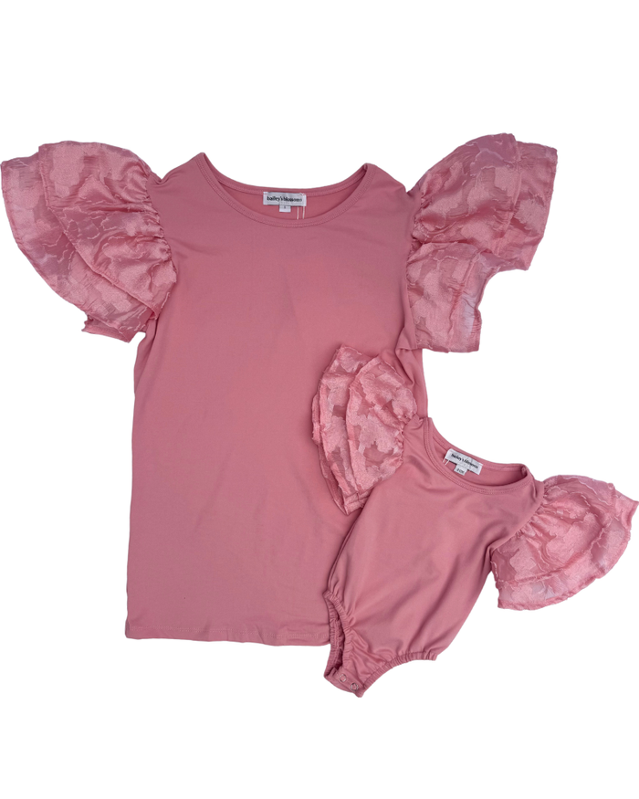 Cailyn Layered Flutter Sleeve Top & Leotard - Coral Pink