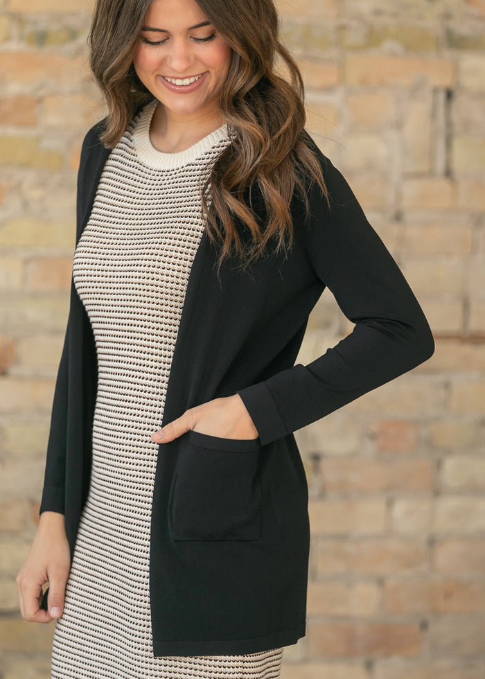 Cally Black Open Front Cardigan FF Layering Essentials XS