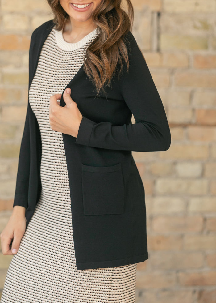 Cally Black Open Front Cardigan FF Layering Essentials