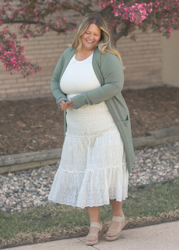 Cally Olive Open Front Cardigan FF Layering Essentials 1XL