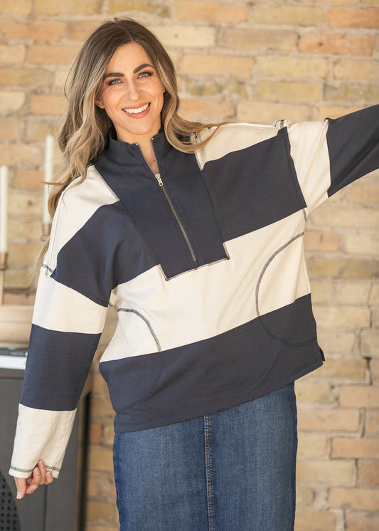 Camille Stripe Half Zip Top FF Tops