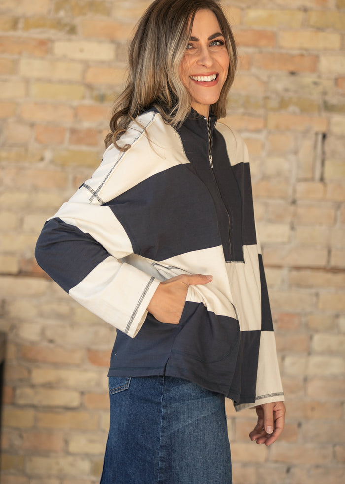 Camille Stripe Half Zip Top FF Tops