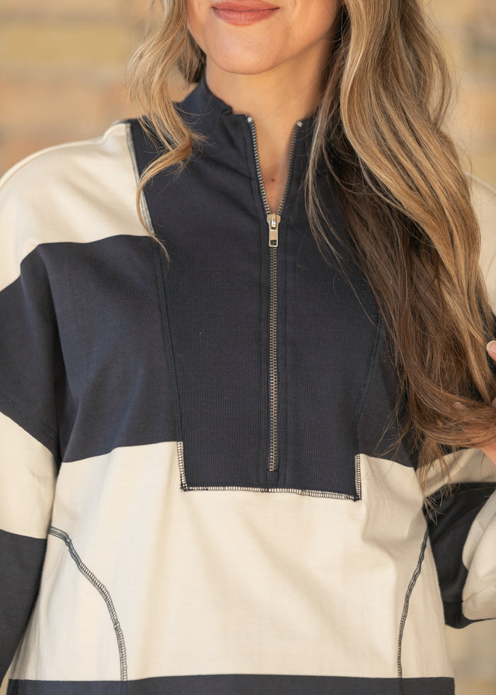 Camille Stripe Half Zip Top FF Tops
