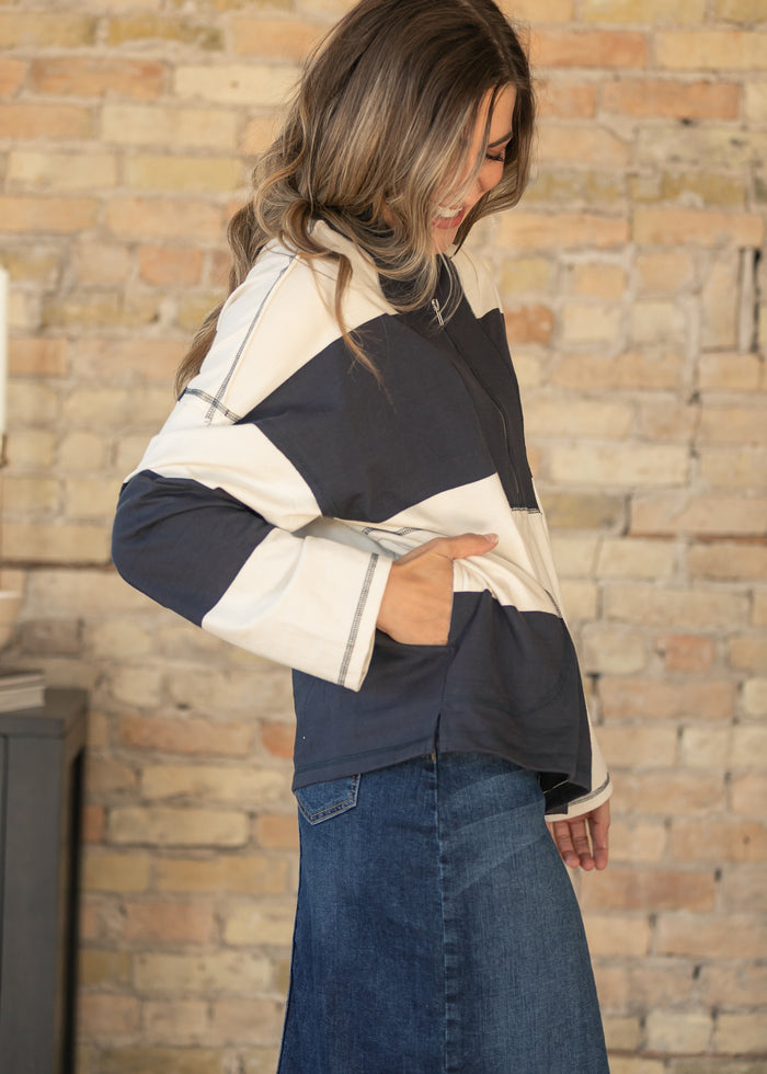 Camille Stripe Half Zip Top FF Tops