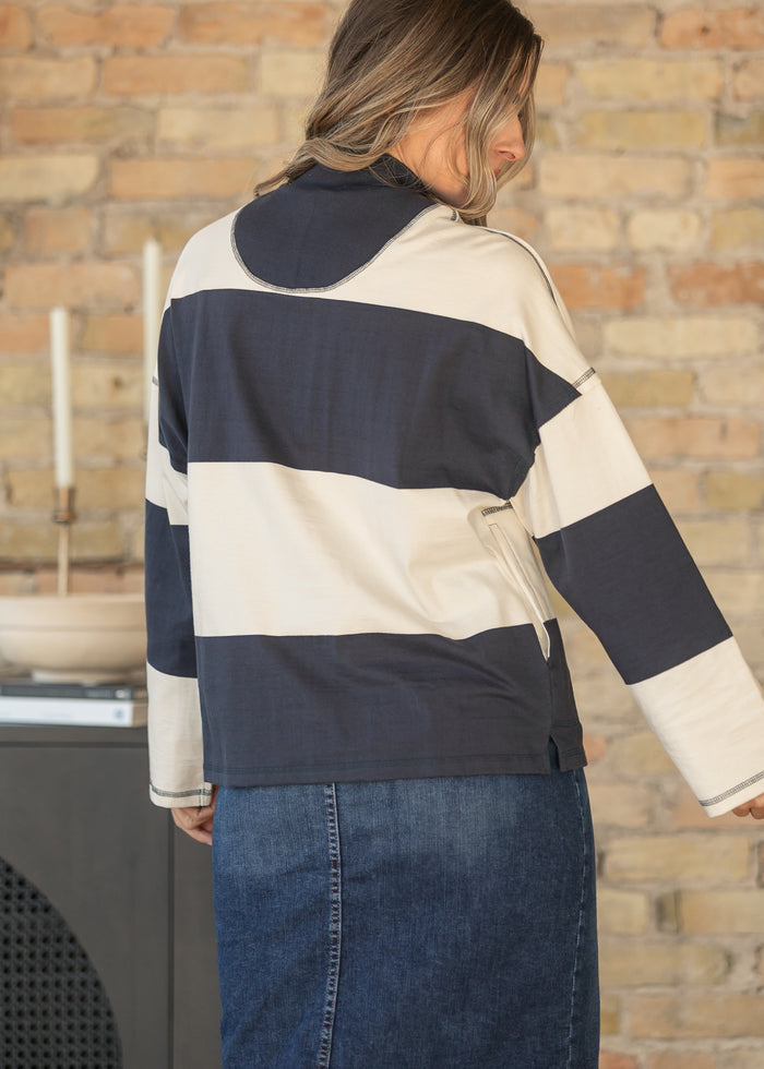 Camille Stripe Half Zip Top FF Tops