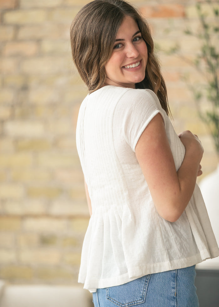 Cap Sleeve Pleated Linen Top FF Tops
