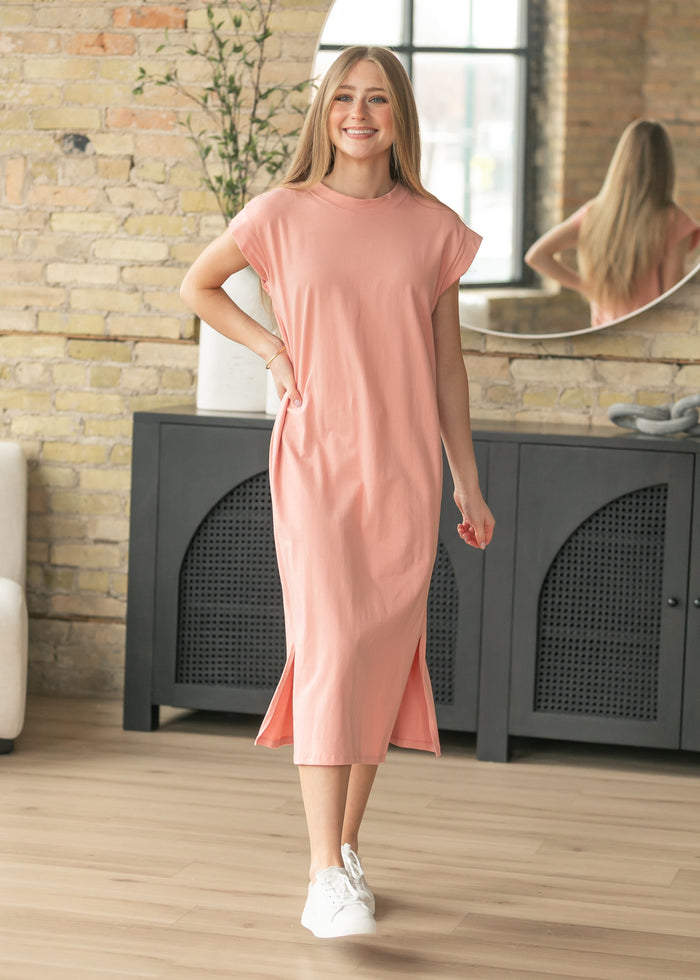 Pink Cap Sleeve T-shirt Midi Dress FF Dresses