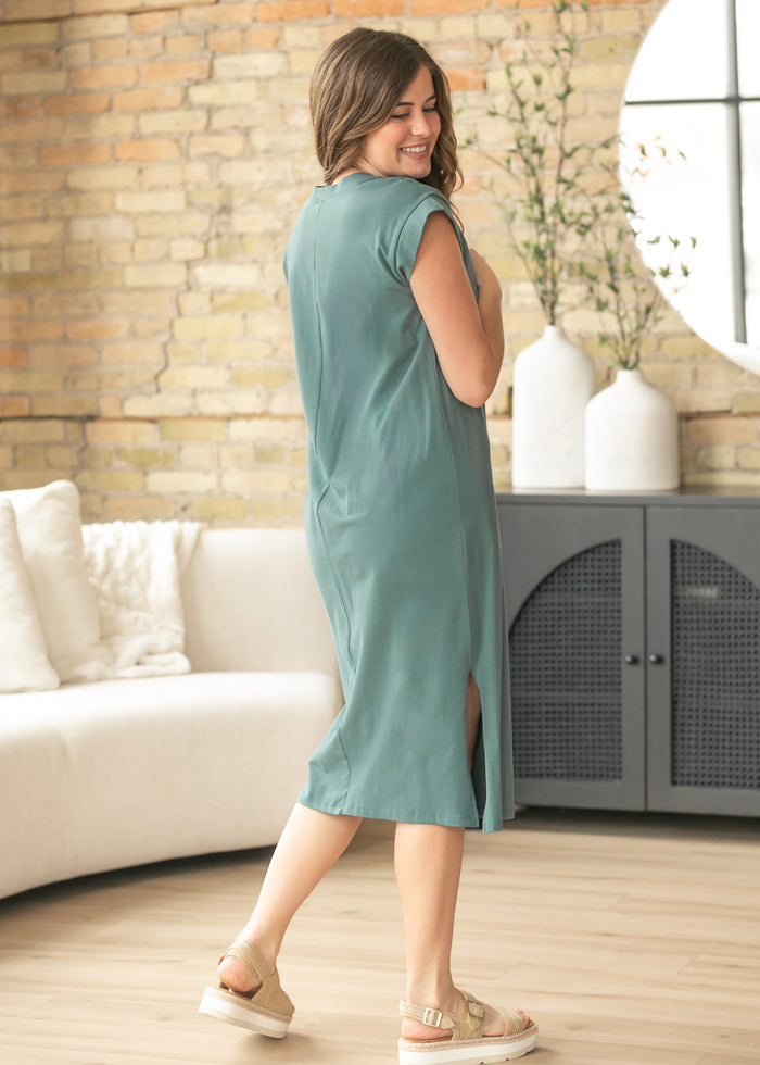 Teal Cap Sleeve T-shirt Midi Dress FF Dresses