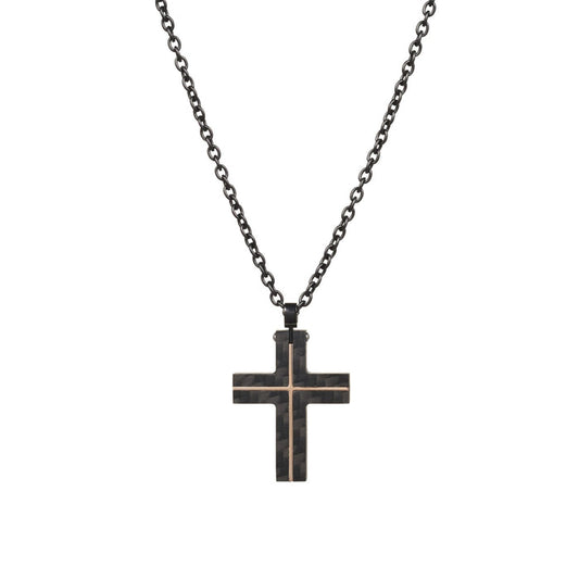 Carbon Fibre Cross with Ion Plated Rose Gold Lines & Ion Plated Black 55cm Chain
