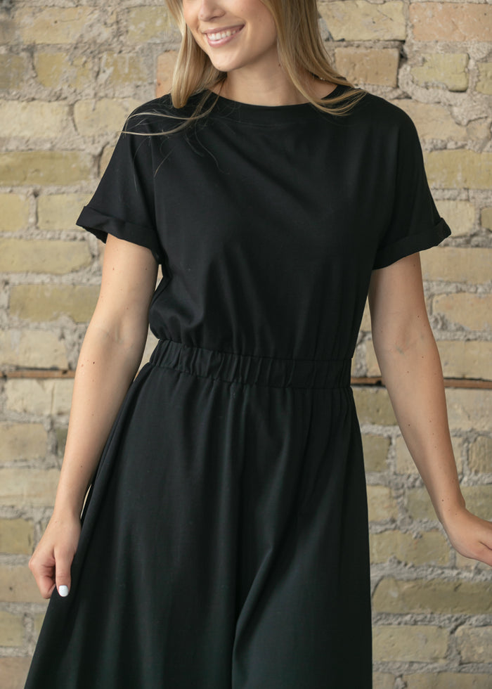 Casey Black Cap Sleeve Midi Dress IC Dresses
