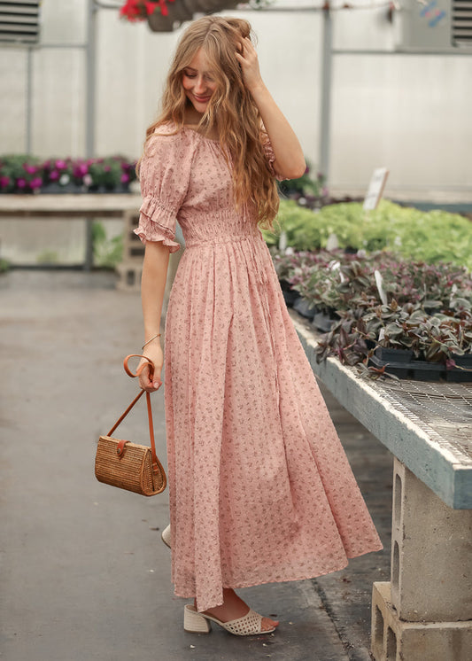 Celine Puff Sleeve Pink Floral Maxi Dress IC Dresses