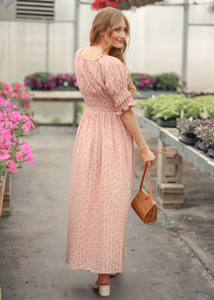 Celine Puff Sleeve Pink Floral Maxi Dress IC Dresses