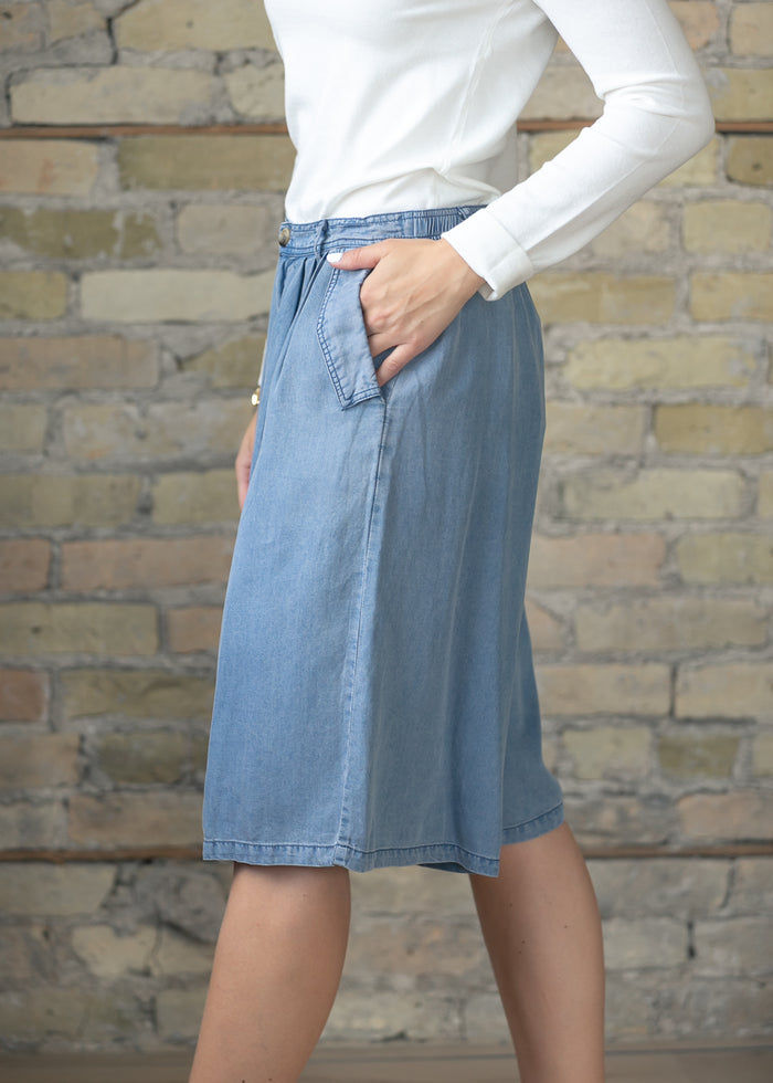 Chambray Knee-Length Wide-Leg Culottes FF Pants