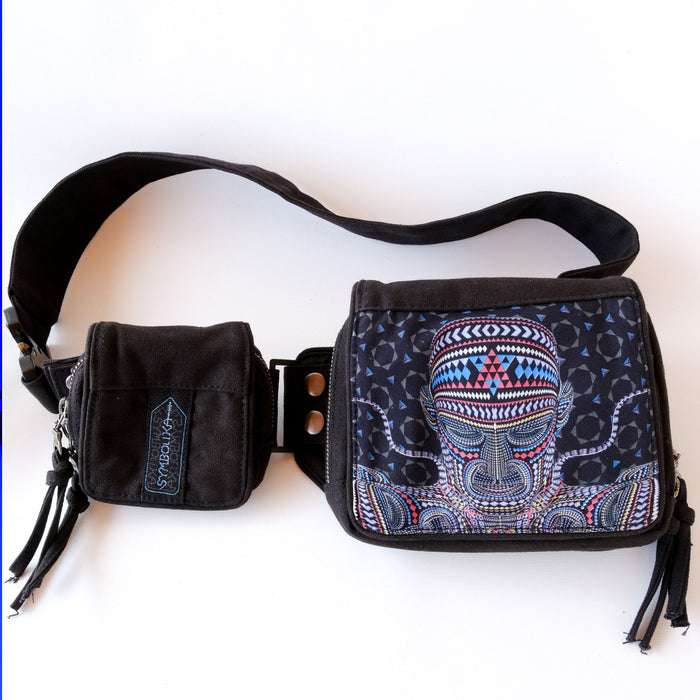 Chango Belt Bag — DMT Visionary Art Psychedelic Art Print on Black T-Shirt by Symbolika