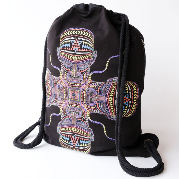 Chango Drawstring Bag - geometric cross figure with multicolor patterns by Symbolika