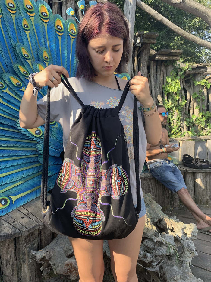 Chango Drawstring Bag Drawstring Bag - UV Blacklight Effect by Symbolika