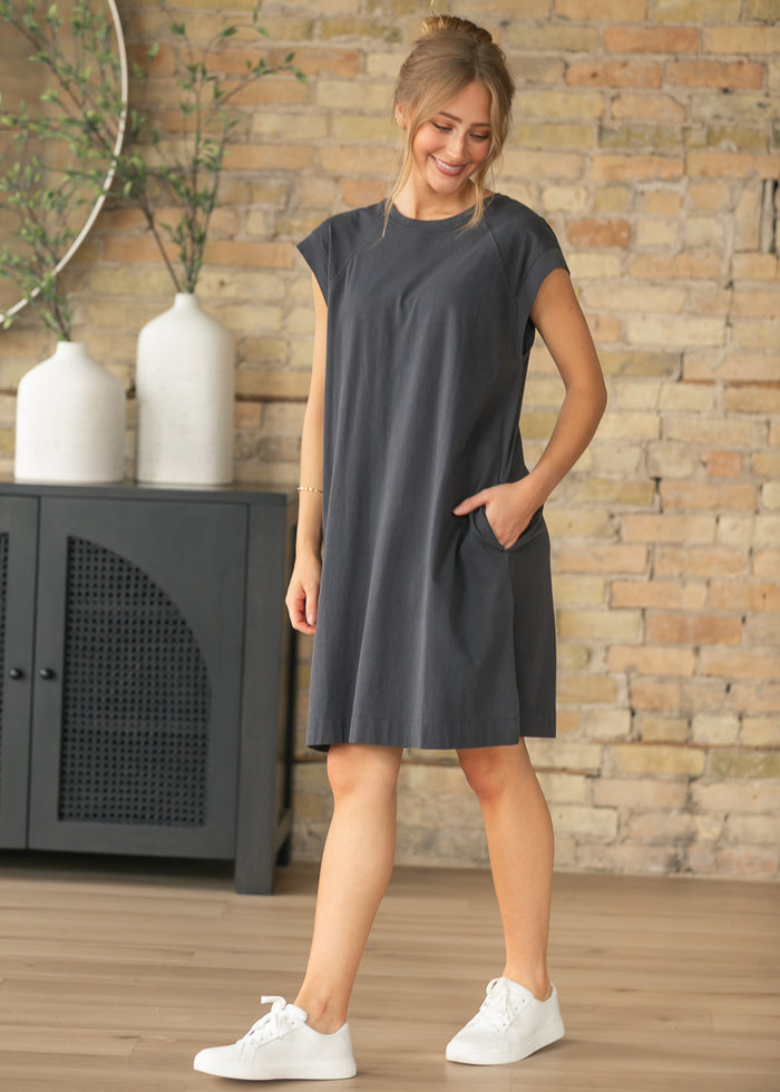 Charcoal Washed Jersey Midi Dress FF Dresses