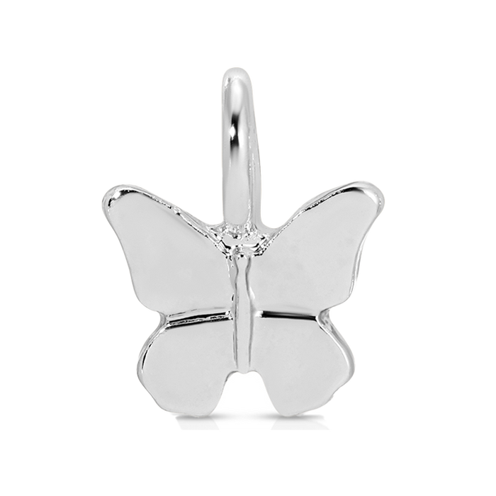 A silver butterfly charm is shown.