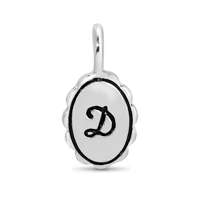 Silver pendant with letter 'D' inside an oval.