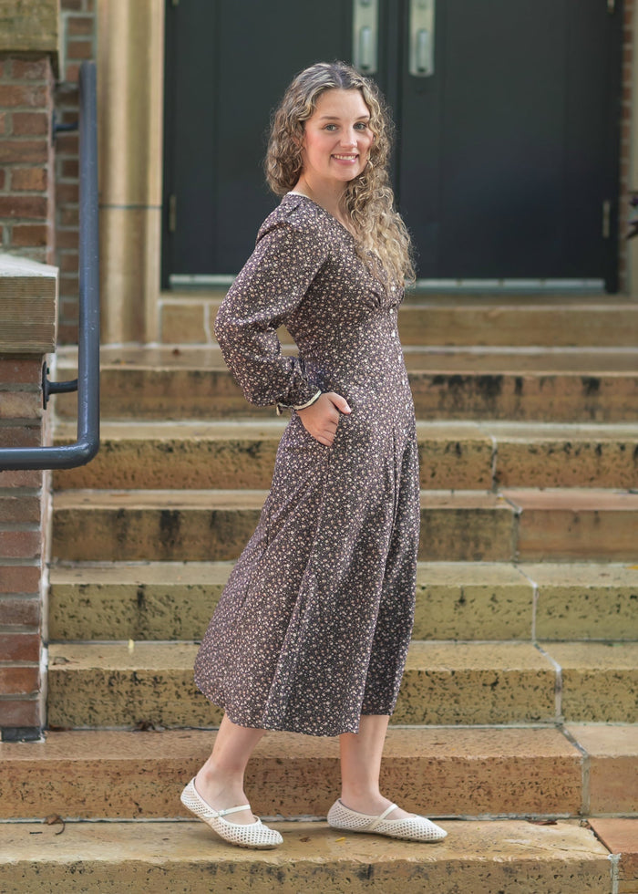Chestnut Floral Button Down Dress FF Dresses