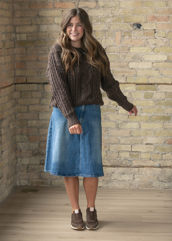 Chocolate Brown Cable Knit Sweater FF Tops