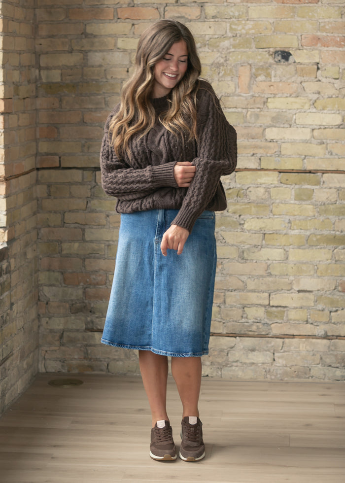 Chocolate Brown Cable Knit Sweater FF Tops