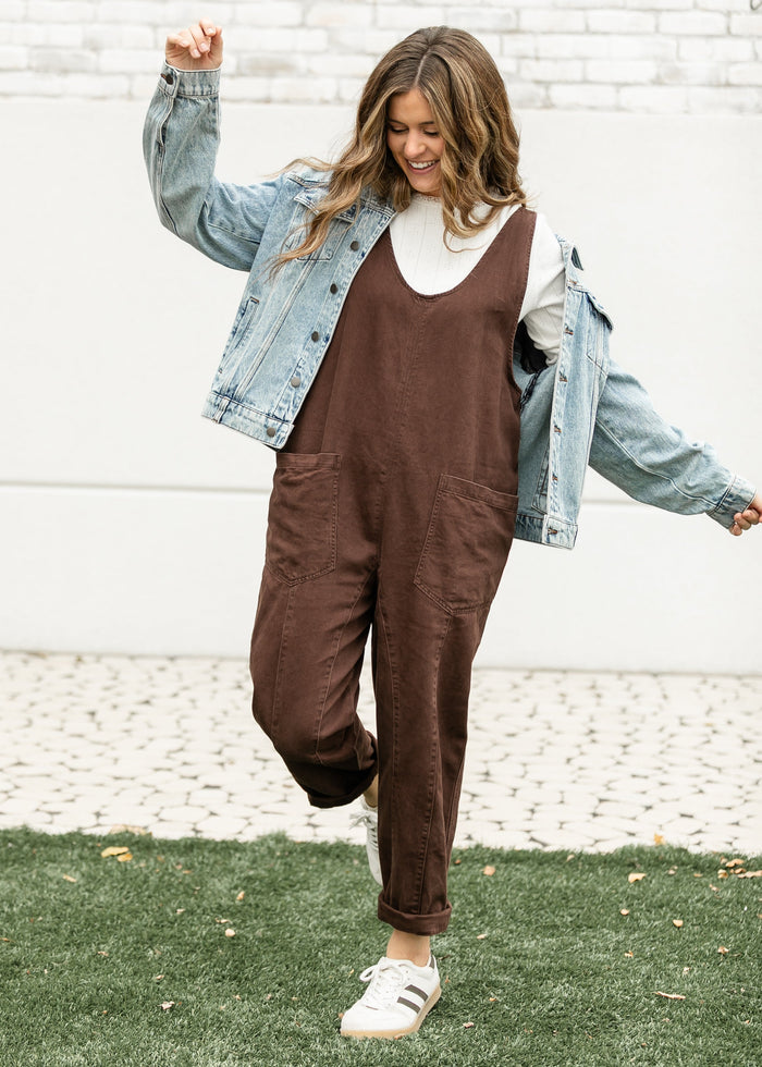 Chocolate Denim Wide Leg Overalls FF Pants