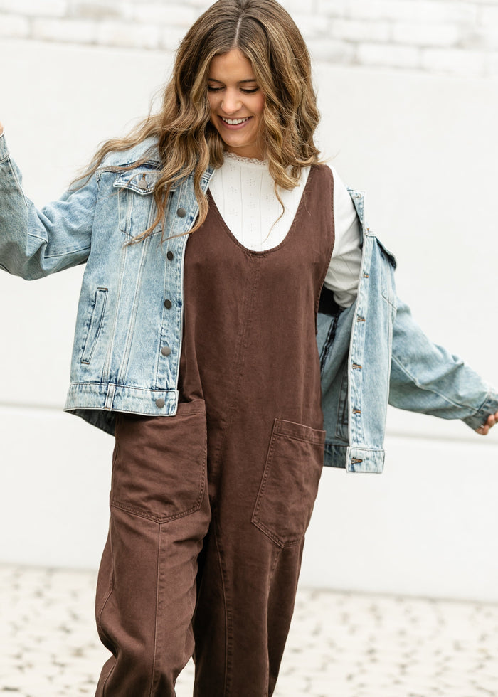 Chocolate Denim Wide Leg Overalls FF Pants